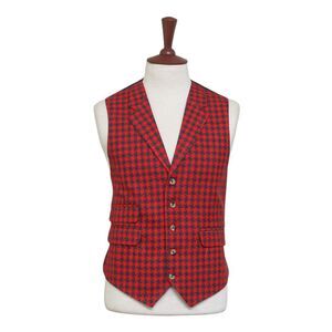 Mens Vest 44R Red Gray Check Wool Waistcoat Casual Formal Wedding Party Groom